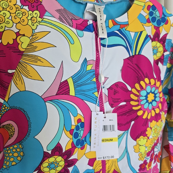 Trina Turk Multicolor Floral Long Sleeve One Piece - Picture 6 of 6